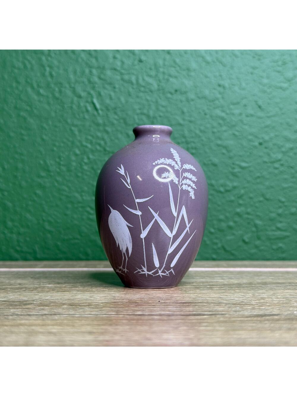 Vintage Bud Vase Bamboo and Bird Porcelain Mini